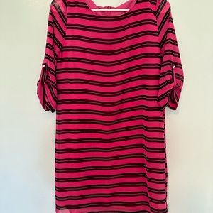 Everly Mid Sleeve Hot Pink & Black Striped Dress